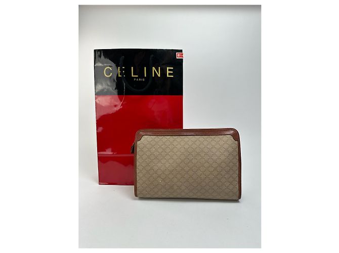 Triomphe Céline Clutch in pelle vintage Celine Paris nera Beige - vista 2