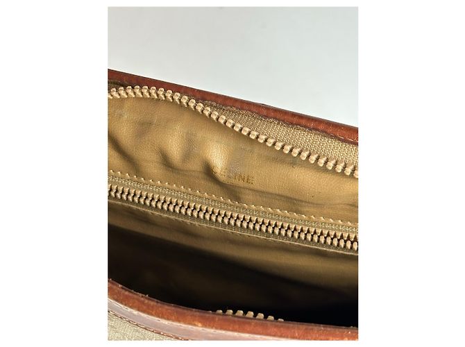 Triomphe Céline Clutch in pelle vintage Celine Paris nera Beige - vista 3