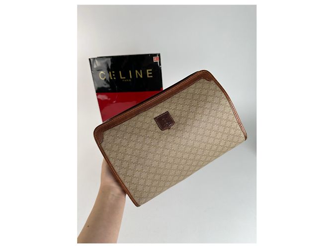 Triomphe Céline Clutch in pelle vintage Celine Paris nera Beige - vista 4