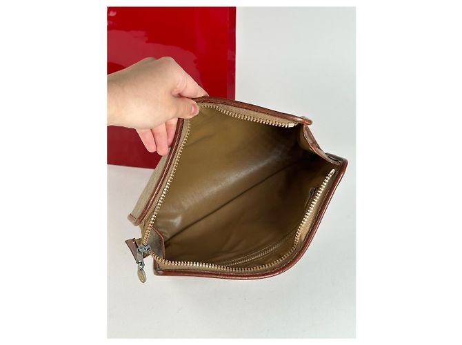 Triomphe Céline Clutch in pelle vintage Celine Paris nera Beige - vista 5