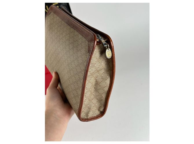 Triomphe Céline Clutch in pelle vintage Celine Paris nera Beige - vista 6