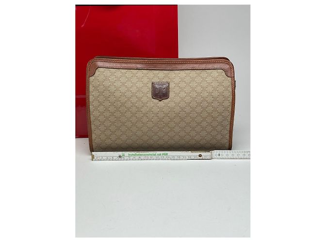 Triomphe Céline Clutch in pelle vintage Celine Paris nera Beige - vista 7