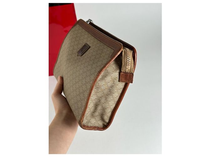 Triomphe Céline Clutch in pelle vintage Celine Paris nera Beige - vista 8