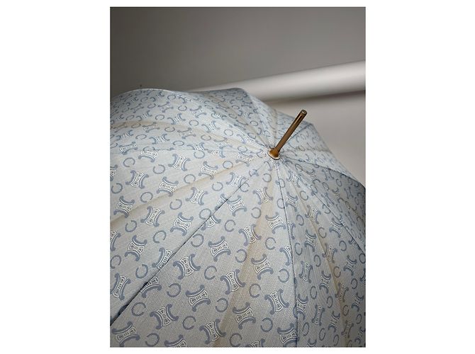 Céline Vintage Celine Paris Monogram Regenschirm Türkis Blau - Ansicht 13