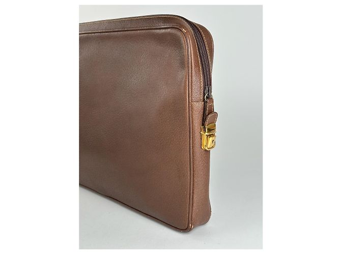 Clutch in pelle vintage Gucci marrone - vista 2