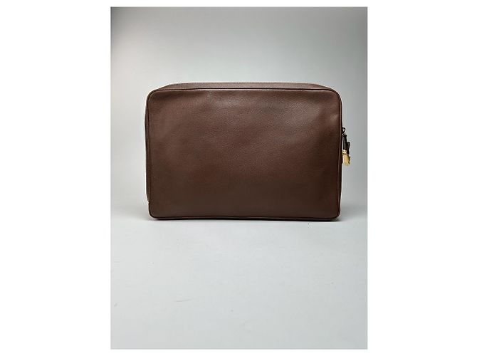 Clutch in pelle vintage Gucci marrone - vista 3