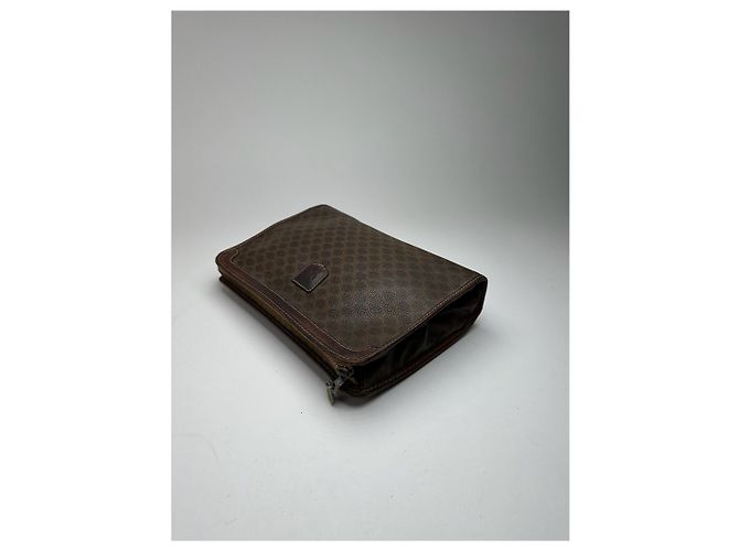 Triomphe Céline Clutch in pelle monogramma vintage Celine Paris marrone - vista 10