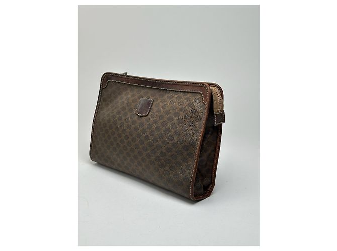 Triomphe Céline Clutch in pelle monogramma vintage Celine Paris marrone - vista 11