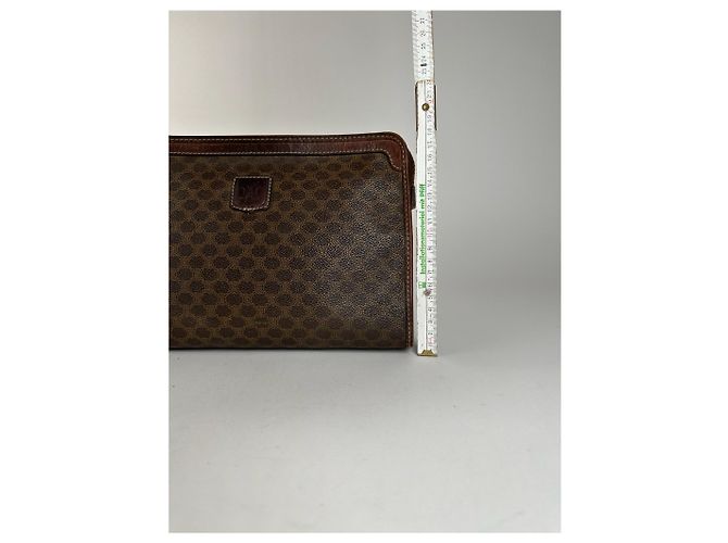 Triomphe Céline Clutch in pelle monogramma vintage Celine Paris marrone - vista 12