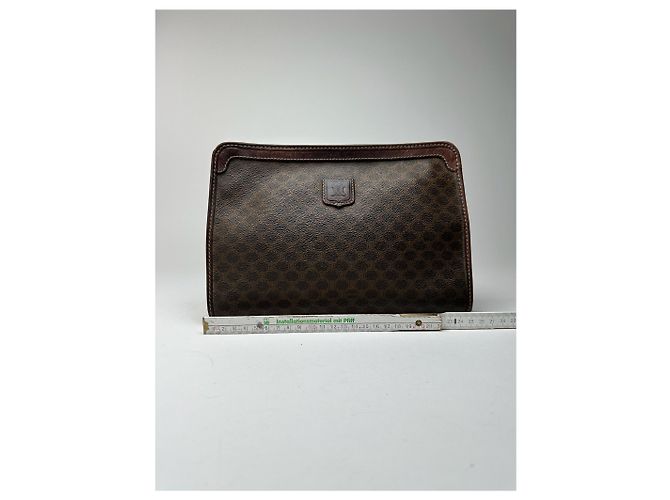 Triomphe Céline Clutch in pelle monogramma vintage Celine Paris marrone - vista 13