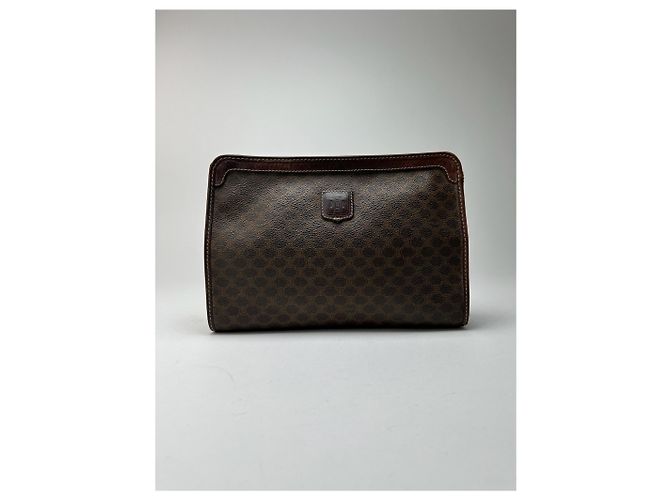Triomphe Céline Clutch in pelle monogramma vintage Celine Paris marrone - vista 15