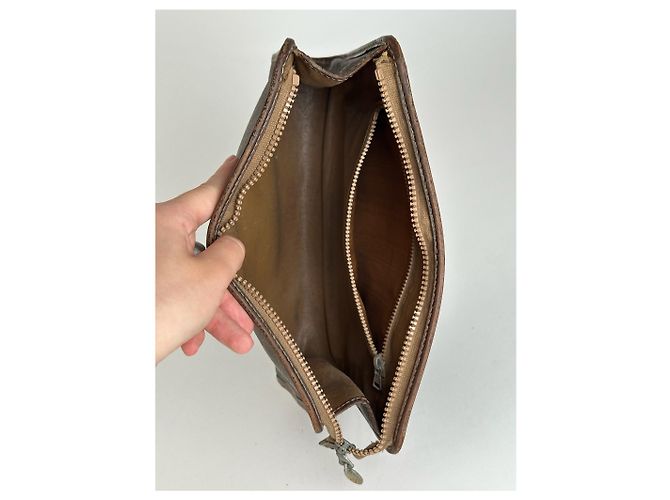 Triomphe Céline Clutch in pelle monogramma vintage Celine Paris marrone - vista 8