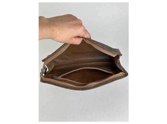Triomphe Céline Clutch in pelle monogramma vintage Celine Paris marrone - vista 9