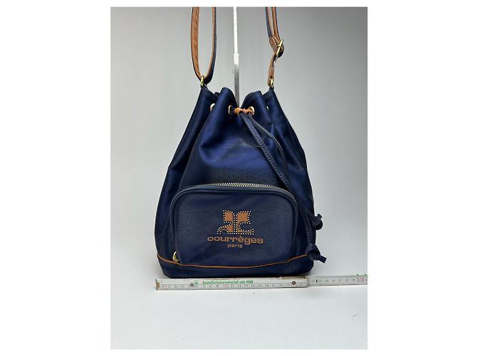 Vintage Courreges Paris Leder Eimer Tasche navy Marineblau - Ansicht 13
