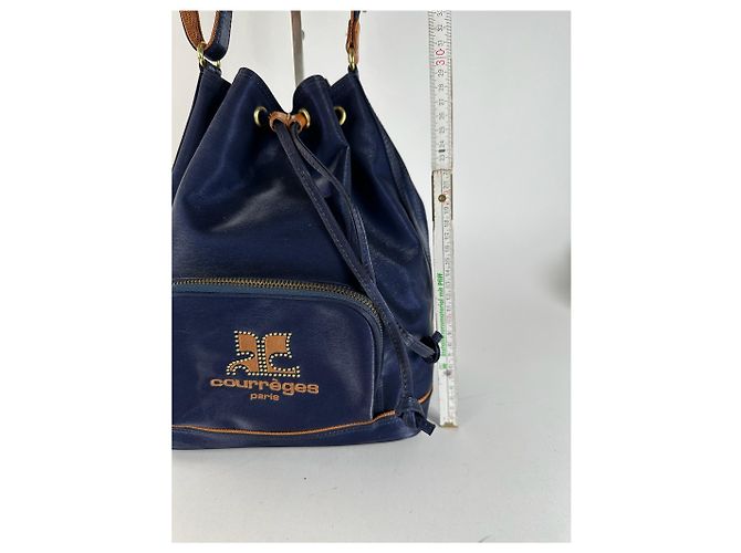 Vintage Courreges Paris Leder Eimer Tasche navy Marineblau - Ansicht 2