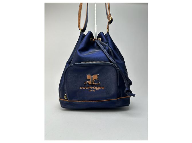 Vintage Courreges Paris Leder Eimer Tasche navy Marineblau - Ansicht 3