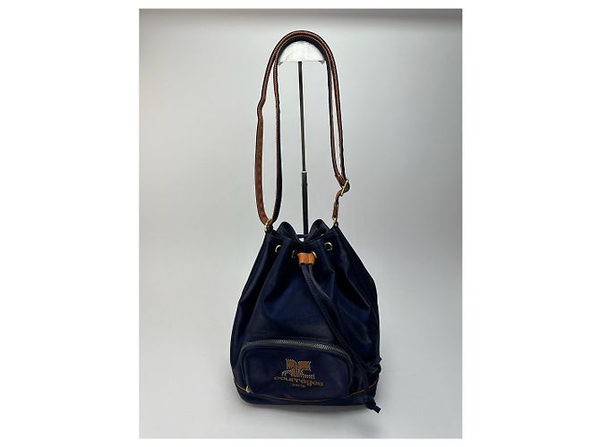 Vintage Courreges Paris Leder Eimer Tasche navy Marineblau - Ansicht 7