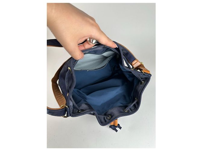 Vintage Courreges Paris Leder Eimer Tasche navy Marineblau - Ansicht 8