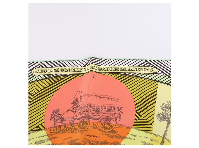 Foulard Hermès Carré 90 "JEU DES OMNIBUS ET DAMES BLANCHES" 100% Seta Verde - vista 7