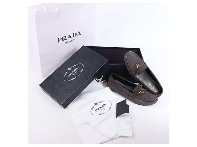 Bow Mocassins de camurça Prada com laço em cinza, tamanho 39 EU - vista 10