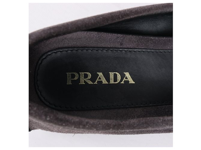 Bow Mocassins de camurça Prada com laço em cinza, tamanho 39 EU - vista 11
