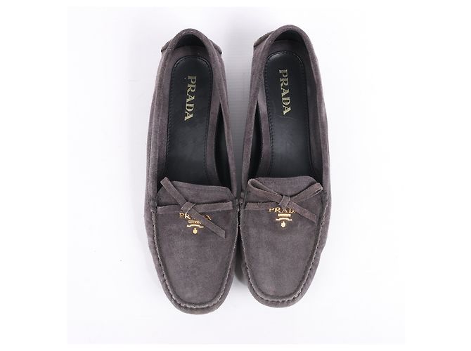 Bow Mocassins de camurça Prada com laço em cinza, tamanho 39 EU - vista 5