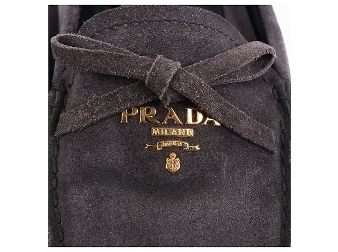 Bow Mocassins de camurça Prada com laço em cinza, tamanho 39 EU - vista 6