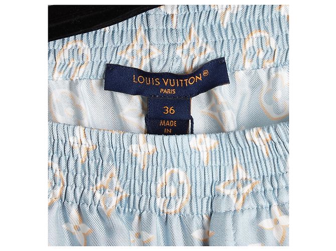 Louis Vuitton Short Soie FR36 Hellblau Monogramm Seiden-Pyjama-Shorts US27 Größe S - Ansicht 3