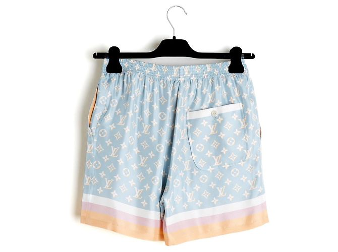 Louis Vuitton Short Soie FR36 Hellblau Monogramm Seiden-Pyjama-Shorts US27 Größe S - Ansicht 4