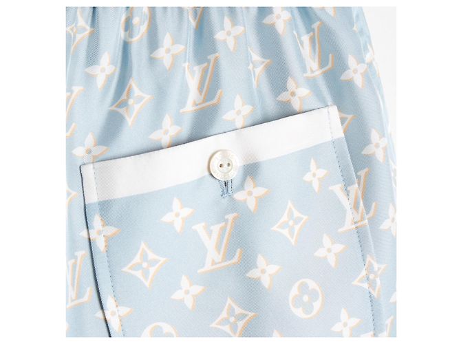 Louis Vuitton Short Soie FR36 Hellblau Monogramm Seiden-Pyjama-Shorts US27 Größe S - Ansicht 5