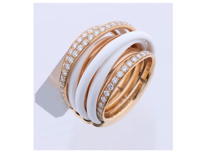 De Grisogono Allegra Rose Gold and White Ceramic with Diamonds Ring, Size 53 EU Pink - view 13