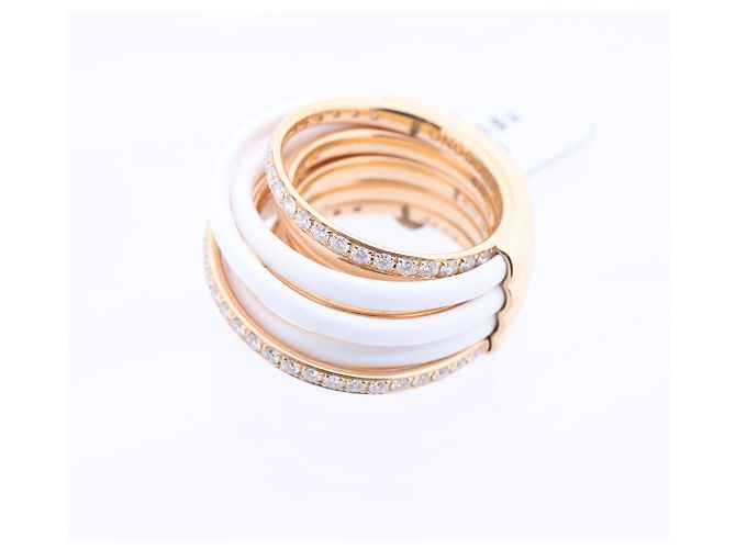 De Grisogono Allegra Rose Gold and White Ceramic with Diamonds Ring, Size 53 EU Pink - view 6