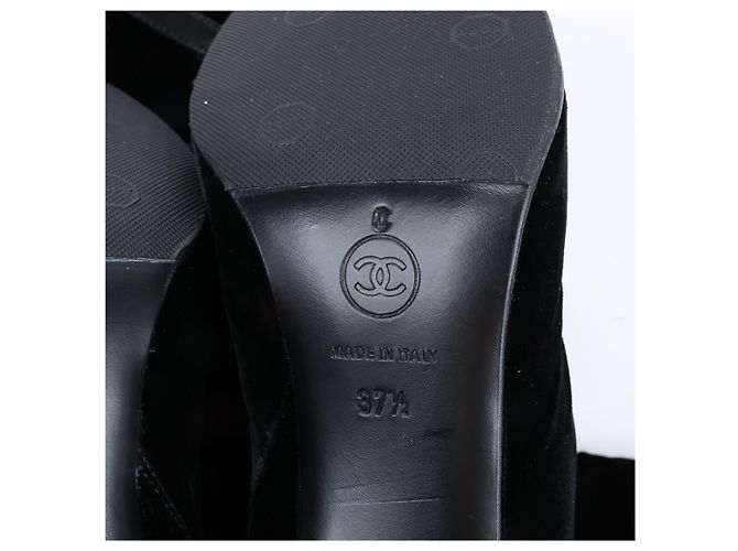 Timeless Botas largas de terciopelo Chanel Coco Mark en negro, talla 37,5 EU - vista 12