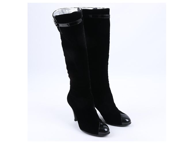 Timeless Botas largas de terciopelo Chanel Coco Mark en negro, talla 37,5 EU - vista 2