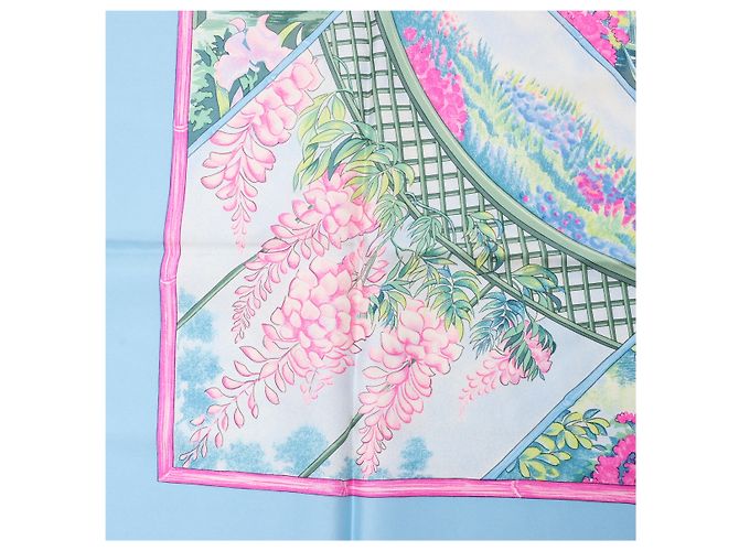 Garden Foulard Hermès Carré 90 "Giardini di Giverny" 100% Seta Blu - vista 11