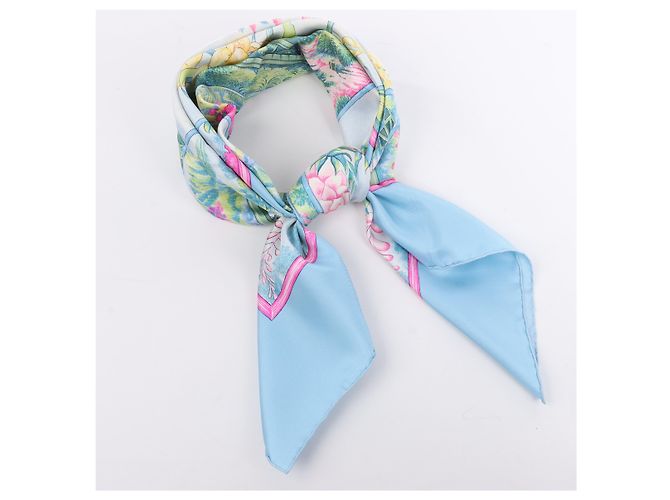 Garden Foulard Hermès Carré 90 "Giardini di Giverny" 100% Seta Blu - vista 14