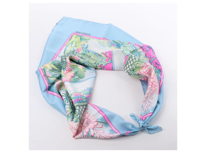 Garden Foulard Hermès Carré 90 "Giardini di Giverny" 100% Seta Blu - vista 15