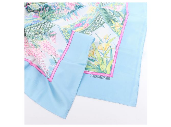 Garden Foulard Hermès Carré 90 "Giardini di Giverny" 100% Seta Blu - vista 3