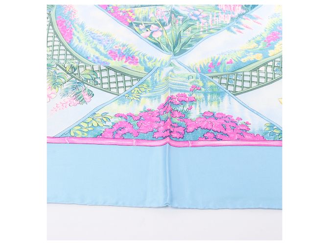 Garden Foulard Hermès Carré 90 "Giardini di Giverny" 100% Seta Blu - vista 4