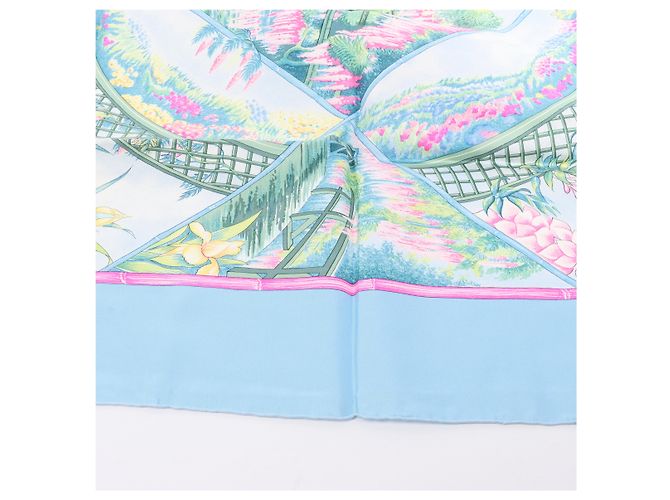 Garden Foulard Hermès Carré 90 "Giardini di Giverny" 100% Seta Blu - vista 5