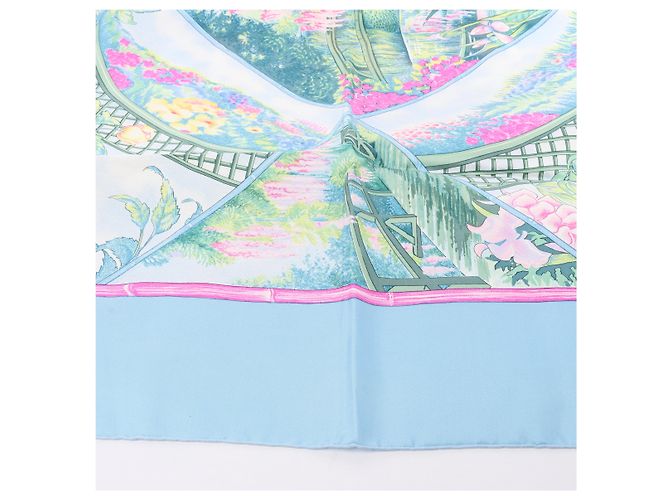 Garden Foulard Hermès Carré 90 "Giardini di Giverny" 100% Seta Blu - vista 7