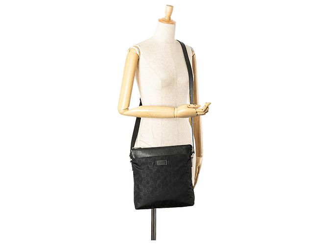 Bolsa mensageiro plana em nylon GG preta Gucci Preto - vista 10