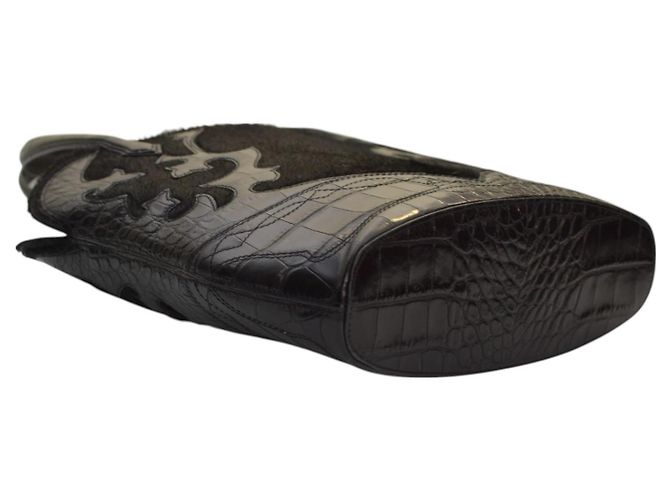 Borsa Tote Etro in Pelle Nera con Pressa Coccodrillo e Pelliccia Nero - vista 10