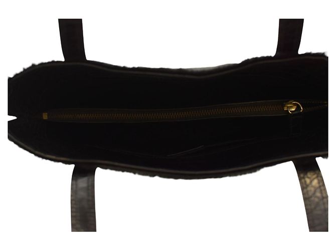 Borsa Tote Etro in Pelle Nera con Pressa Coccodrillo e Pelliccia Nero - vista 11