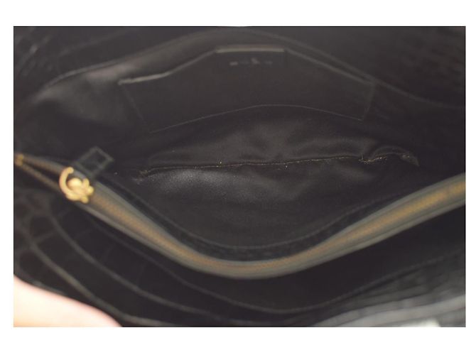 Borsa Tote Etro in Pelle Nera con Pressa Coccodrillo e Pelliccia Nero - vista 12