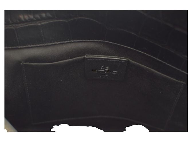 Borsa Tote Etro in Pelle Nera con Pressa Coccodrillo e Pelliccia Nero - vista 13