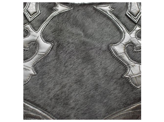Borsa Tote Etro in Pelle Nera con Pressa Coccodrillo e Pelliccia Nero - vista 14