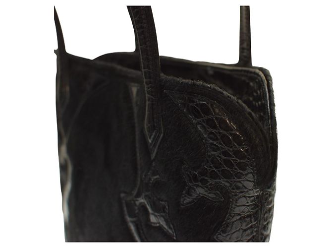 Borsa Tote Etro in Pelle Nera con Pressa Coccodrillo e Pelliccia Nero - vista 15
