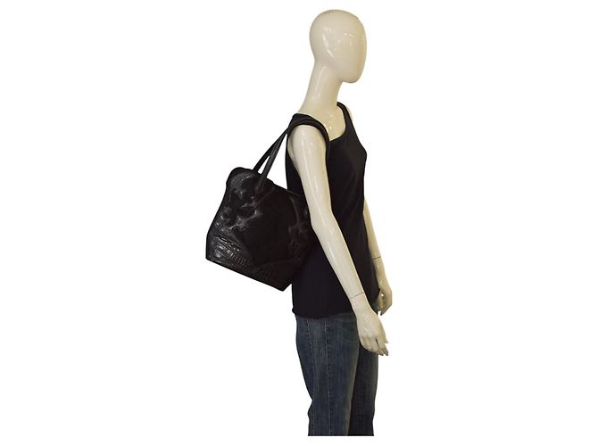 Borsa Tote Etro in Pelle Nera con Pressa Coccodrillo e Pelliccia Nero - vista 16