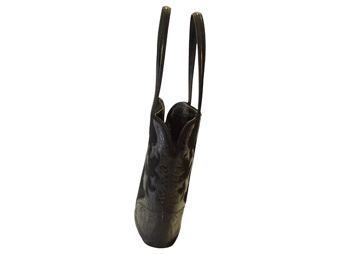 Borsa Tote Etro in Pelle Nera con Pressa Coccodrillo e Pelliccia Nero - vista 4